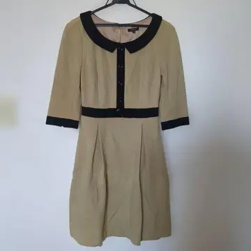 토카 플레어 원피스 카라 부착 바이컬러 파이핑 리본 브라운 0