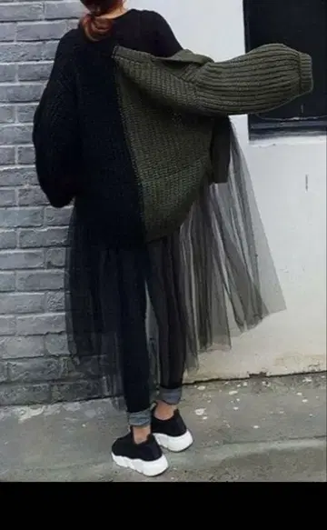 니트 튤 레이어드 가디건