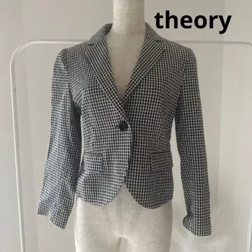 theory 면 테일러드 자켓 사이즈 0 블랙 화이트 체크