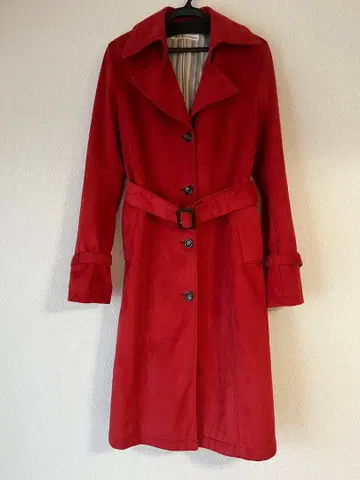 그레이스 콘티넨탈 페이크 스웨이드 싱글 트렌치코트 레드