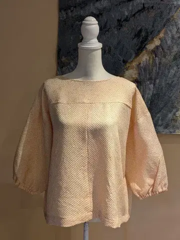 순수 실크 총조임 스킨 컬러 기모노 리메이크 상의 풀오버 7부 소매