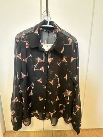 칵테일 패턴 시스루 긴팔 셔츠