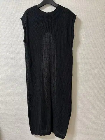 블랙 슬리브리스 니트 롱 원피스