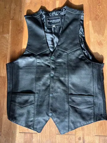 블랙 가죽 베스트 슬리브리스