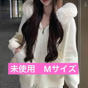 SHEIN 아이보리 퍼 니트 후드티 M 사이즈 니트 스웨터