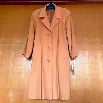 [ 이탈리아 캐시미어 100 ] 오렌지 계열 베이지 롱 코트 펄 버튼