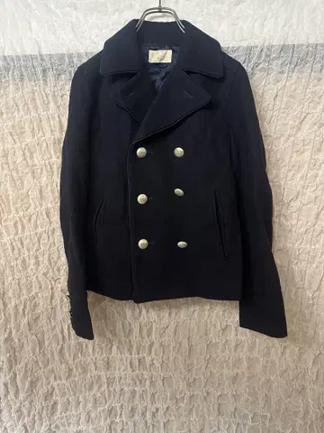 네이비 더블 브레스트 피 코트
