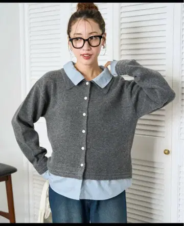 가디건 한정판 전개 셔츠 레이어드 스타일 도킹 니트 가디건
