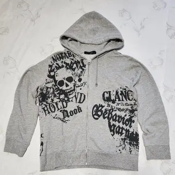 그레이 스컬 프린트 풀 집업 후드티
