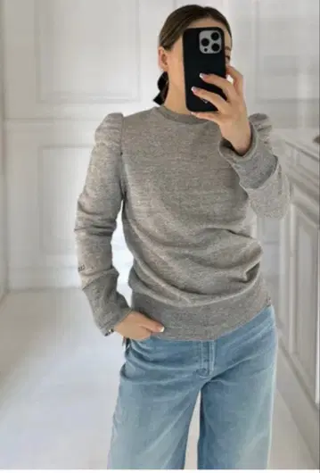 girlish 가리쉬 센트세실리아 퍼프 슬리브 맨투맨 그레이