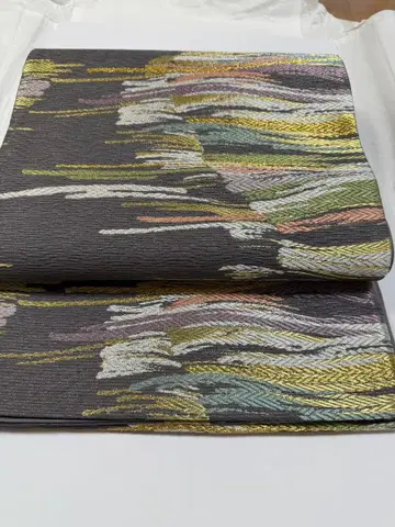 순수 실크 금채 자수 후쿠로 오비