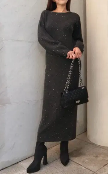 AMBIENT 스팽글 맥시 니트 원피스