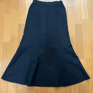 블랙 플레어 롱 스커트 허리밴딩 트위드 원단