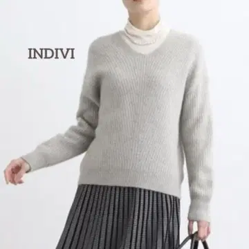 [인디비] 트렌드! 헤어리 라메 V넥 니트 너구리 양모 혼방