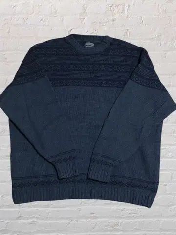 스웨터 긴팔 블루 계열 노르딕 무늬 L 스티븐 앨런 루즈핏