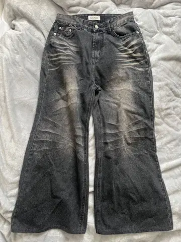 MENES 블랙 와이드 레그 데님 팬츠