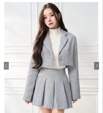 [ GRL ] 프리 라메 트위드 자켓 x 플리츠 미니 스커트 셋업