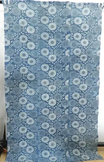 메이지 시대 수직 수직 남색 염색 3폭 국화 당초 약간 옅은 남색