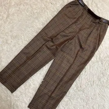 [고품질] Leilian 체크 무늬 캐주얼 팬츠 브라운 13+