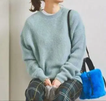 UNITED ARROWS 아제모헤어 쿨넥 니트 민트 그린