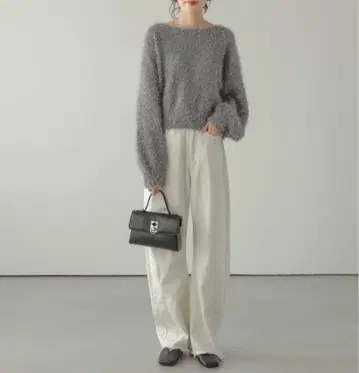 크롭 샤기 라메 니트