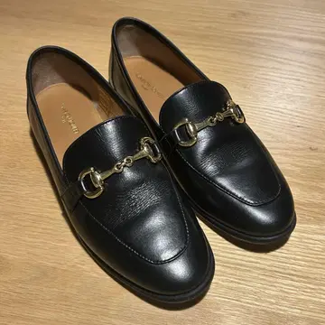 새상품급 MARION TOUFET 비트 로퍼 천연 가죽 금 블랙 24cm