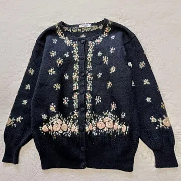 울 가디건 작은 꽃 레트로 니트 꽃무늬