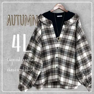 새상품 4L 빅 사이즈 이너 레이어드 스타일 체크 셔츠 오프