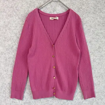 새상품급 [ 앱와이어 ] 예쁜 색감 골드 버튼 V넥 리브 가디건 면