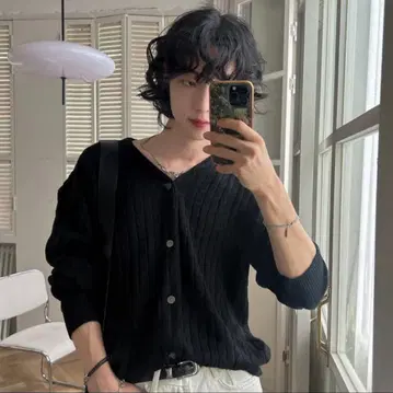 2plan 블랙 케이블 니트 가디건