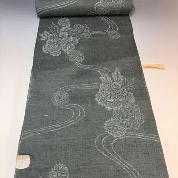 유키 쓰무기 옷감 그린 꽃 무늬 리메이크 핸드메이드 소재