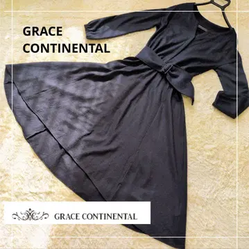 그레이스 콘티넨탈 원피스 네이비 36 벨트 포함 롱 기장 울 혼방