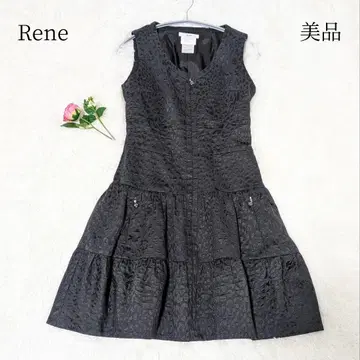 새상품급 르네 자카드 직물 티어드 원피스 까멜리아 지퍼 플레어 블랙