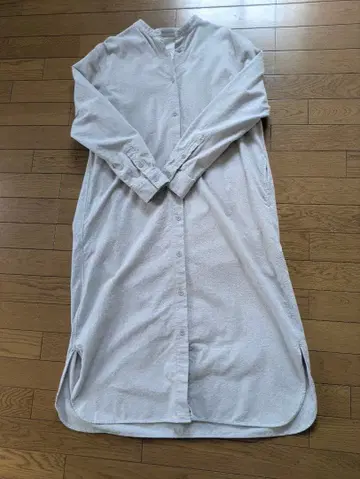 스탠드 카라 베이지 긴팔 셔츠 원피스 M