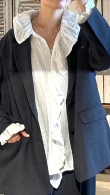 택 포함 새상품 저널 스탠다드 랙 프렌치 리넨 프릴 퍼프 블라우스