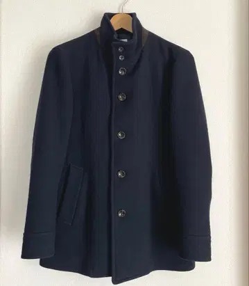 다케오 키쿠치 스탠드 카라 코트 네이비