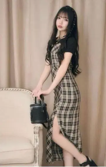 미셸 마카롱 앙상블 체크 원피스