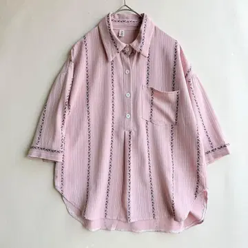 새상품급 SSKNKN 여성용 셔츠 핑크 박스 실루엣 구제 의류