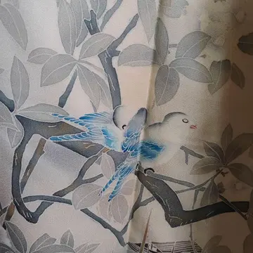 화조 문양 기모노 츠케시타 순수 실크