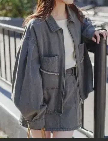 kastane 데님 더블 ZIP 크롭 자켓 스커트