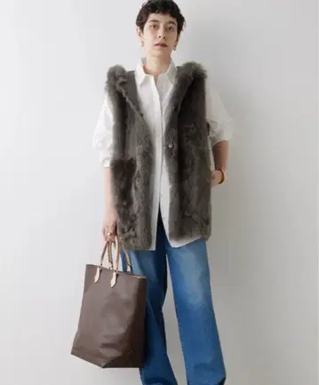 Whim Gazette 후드 부착 그레이 퍼 베스트 미사용 새상품