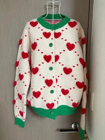 귀여운 하트 무늬 니트 긴팔 가디건 XL
