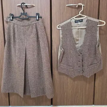 루이조네 셋업 베스트+스커트 브라운 계열 체크 레트로 구제 의류