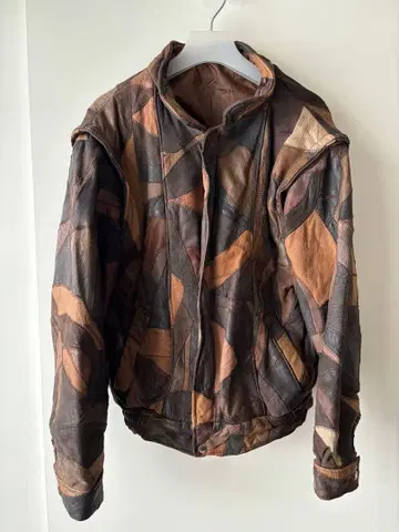 빈티지 패치워크 디자인 가죽 자켓