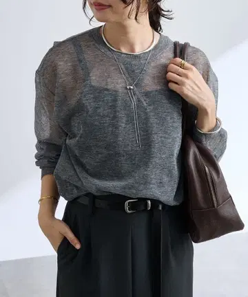 새상품 그레이 RIVE DROITE 오버숄더 시어 니트