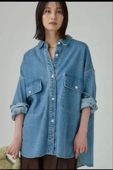 BABYLONE 데님 빅 셔츠