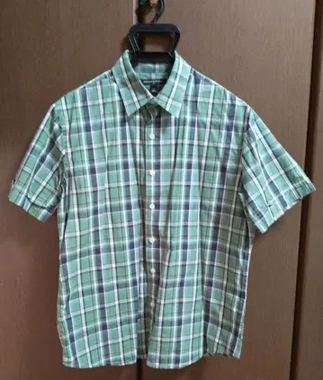 BANANA REPUBLIC 반팔 셔츠 L 그린 계열 체크 무늬