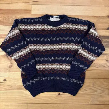 영국제 HEATHER&TWEED 패턴 보더 스웨터 XL