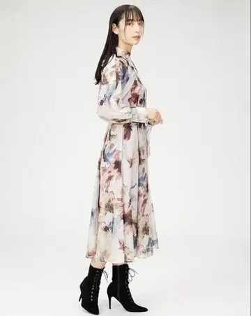 SNIDEL sustaina 오간 시스루 프린트 원피스 PNK 1