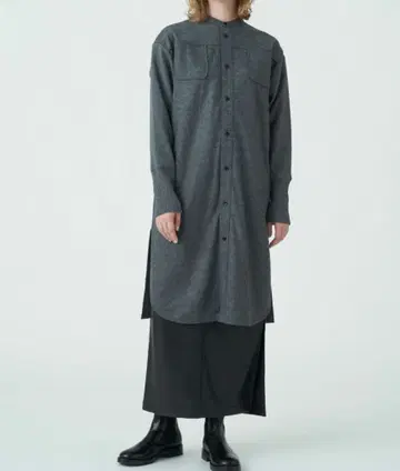 다크 그레이 긴팔 셔츠 원피스